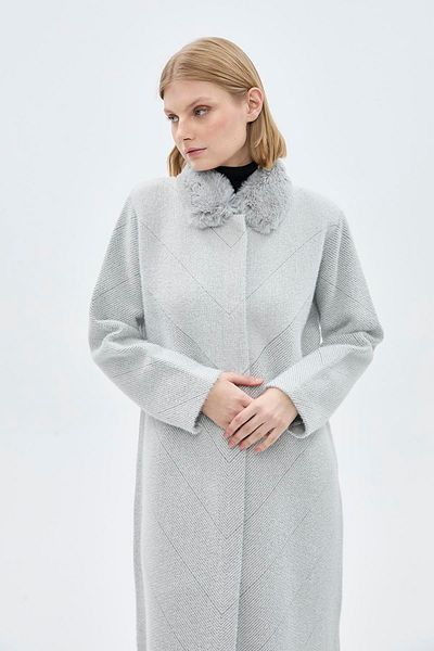 Zühre Palton gri cu model guler de blană 13725