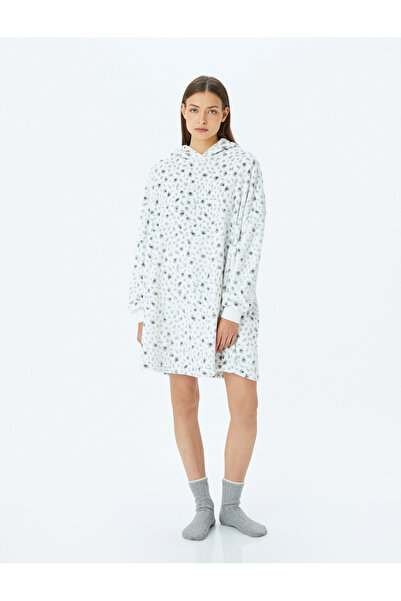 Koton Λούτρινο φόρεμα με κουκούλα με λεοπάρ σχέδιο