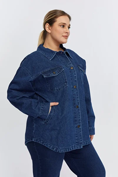 RMG Navy Blue Plus Size Denim Jacket