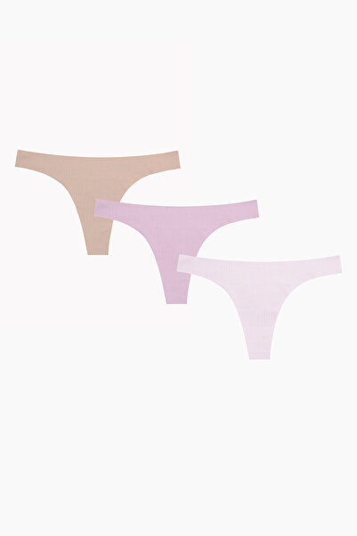 NBB Açık Pembe Gül Kurusu Açık Kahve 3lü Lazer Kesim Tanga