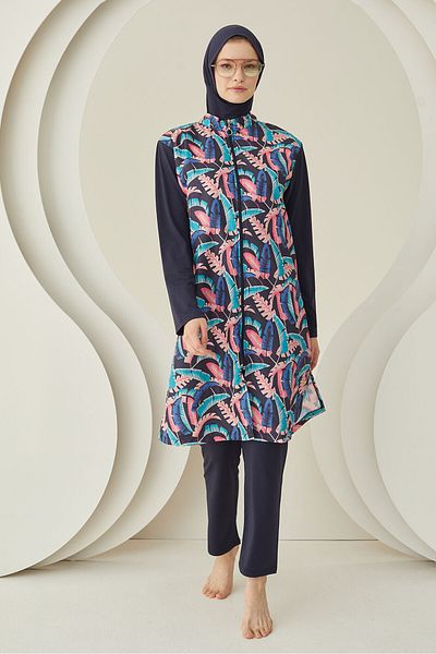 NBB Leaf Patterned Colorful Woven Hijab Swimsuit