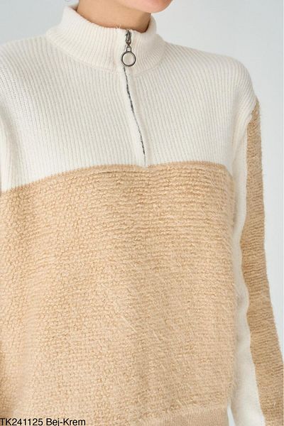 My Blog Bej - Pulover tricotat cu fermoar crem - 241125