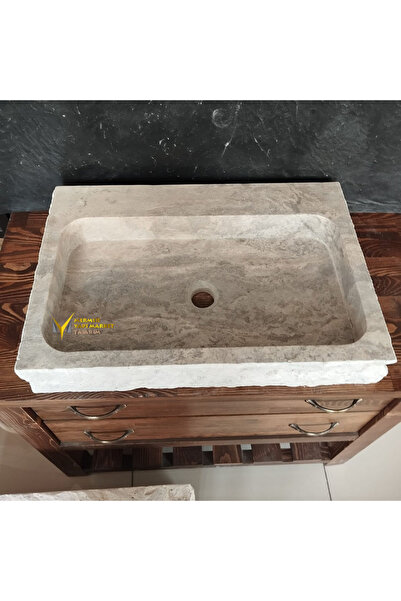Genel Markalar Gümüş Traverten Natural Patlatma Köşeli Lavabo