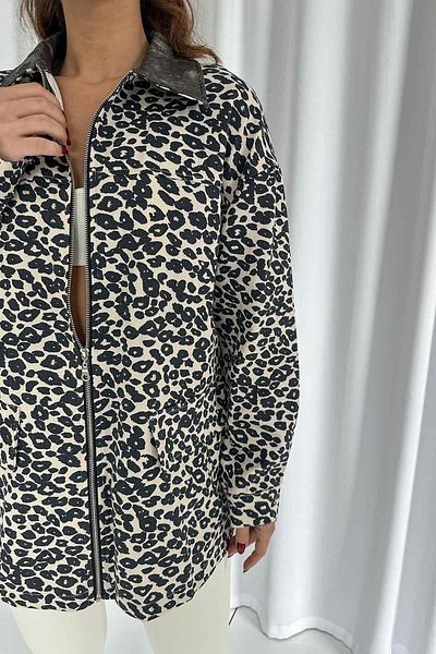 Mine Tan Butik Ecru Manchester Leopard Print Women's Jacket