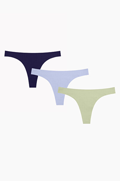 NBB Açık Haki Mavi Lacivert 3lü Lazer Kesim Iz Yapmaz Tanga