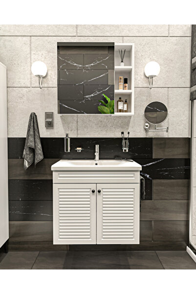 Yıldız elegance Panjur Kapaklı Aynalı I Lavabolu I Askılı Banyo Lavabo Dolabı Seti I LUXE I MAT BEYAZ