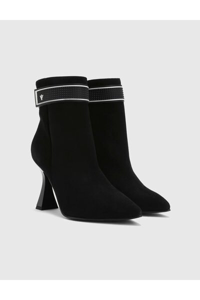 İLVİ Hedera Hakiki Süet Deri Kadın Siyah Topuklu Bot