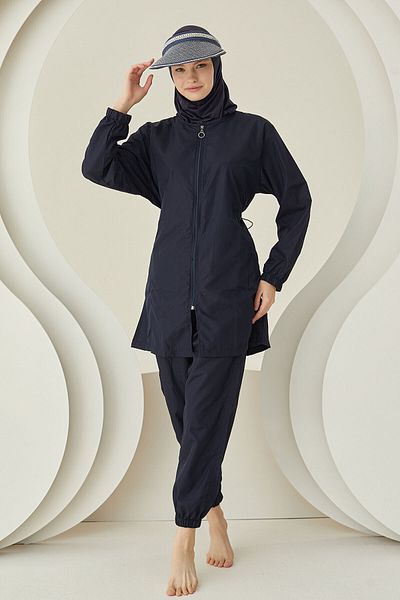 NBB Navy Blue Hijab Swimsuit - Plain Pattern