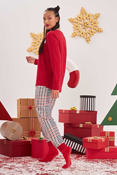 NBB Kırmızı Kaşkorse Düğmeli Pijama Takımı