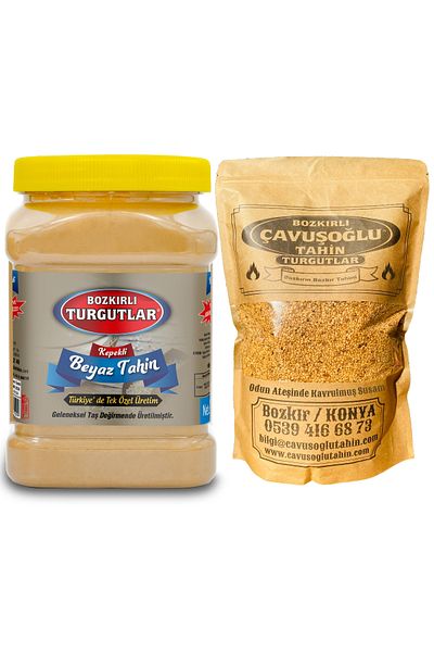Bozkırlı Çavuşoğlu White Tahini with Bran 930g Special Production Turkey De Tek + Sesame Roasted in Wood Fire 1000g