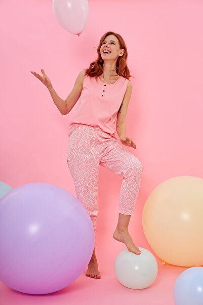 NBB Pembe Black Cat Hip Patterned Pijama Takımı