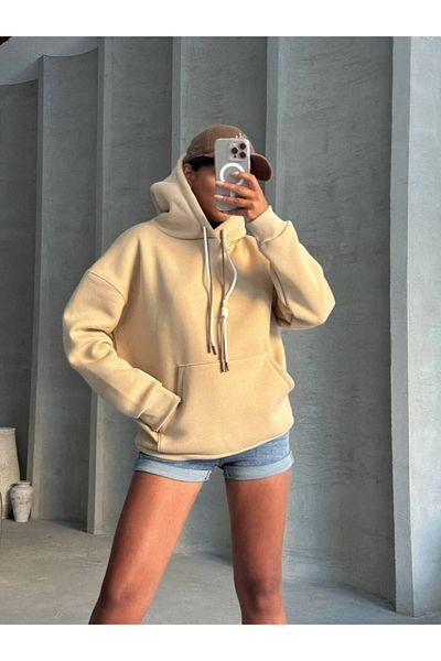 İLKCET MODA Γυναικείο φούτερ Oversize με λεπτομέρεια δαντέλας