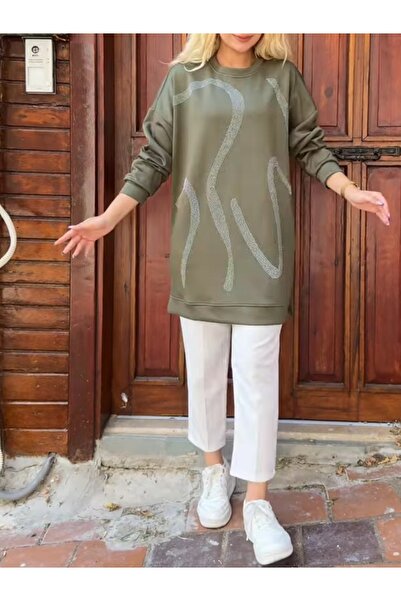 MİRVE BUTİK TAŞ İŞLEMELİ UZUN SWEATSHİRT