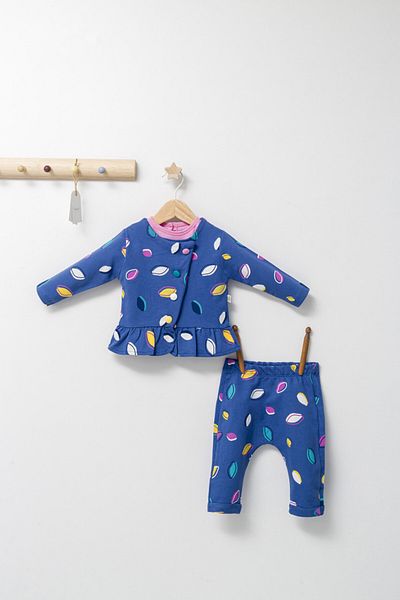 Tongs Baby Set 2 piese cu bluzita cu volan si pantalonasi pentru fetite Colorful autum, Tongs baby Albastru