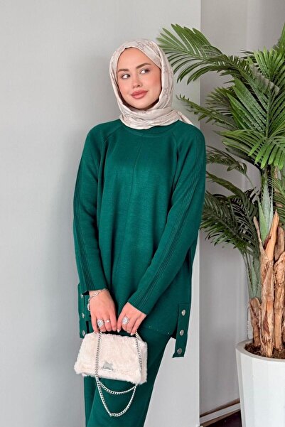 Şule Giyim Metal Buttoned Knitwear Set Petrol Blue