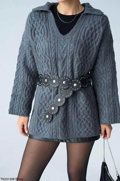 My Blog Pulover tricotat cu decolteu în V Tali antracit - 231208