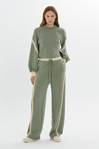 GIZIA SPORT Şerit Detaylı  Rahat Kesim Yeşil Sweatshirt