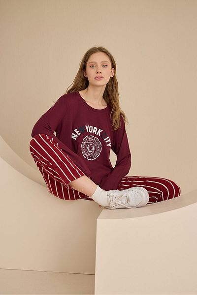 NBB Set de pijamale New York City Claret Red