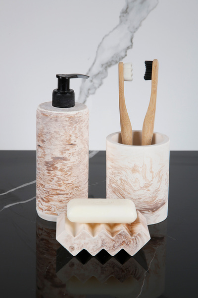 betonmall Σετ μπάνιου από σκυρόδεμα 3 τεμαχίων με μαρμάρινο σχέδιο Δοχείο υγρ...