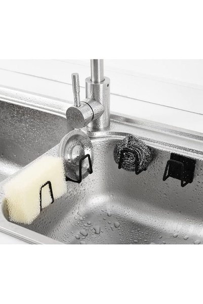 seahome 4 Pieces Black Sponge Holder Sink Sponge Rack Bathroom Kitchen Organizer Faucet Side Sponge Holder Ssng-1