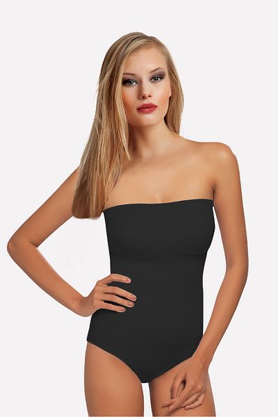 NBB Black Strapless Seamless Covered Body with Snap Fasteners