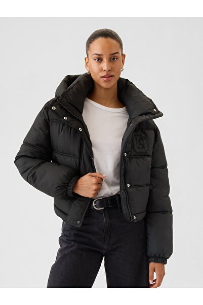 GAP Kadın Siyah PrimaLoft® P.U.R.E.™ Gap Logo Heavyweight Puffer Şişme Mont