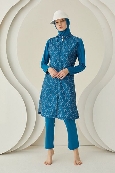 NBB Petrol Rope Patterned Woven Hijab Swimsuit