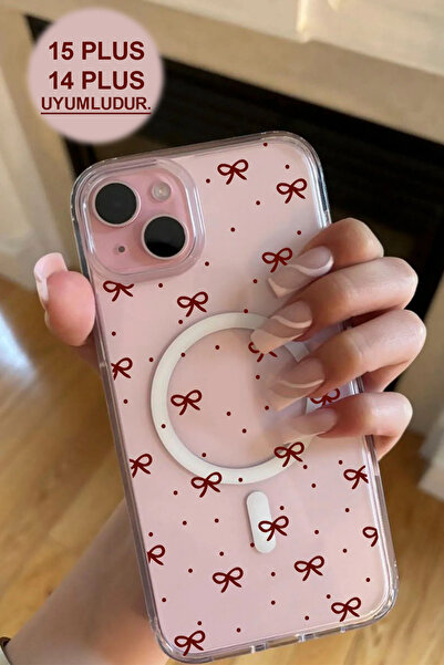shoptocase Iphone 15PLUS/14PLUS Uyumlu Kurdele Desenli Magsafe Kablosuz Şarj ...