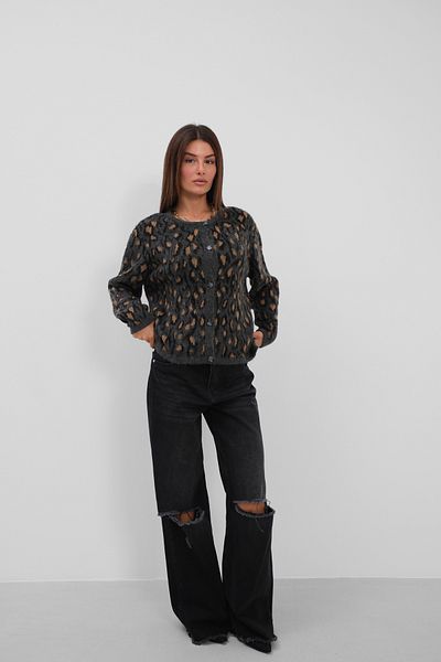 Black Fashion Cardigan negru cu model leopard