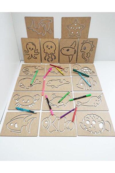 mete store Montessori Deniz Hayvanları Çizgi Egzersizi Seti - 3-6 Yaş İnce Mo...