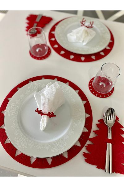 Mini Tasarım Atölyem Christmas Pine Tree Patterned Tableware Presentation Dish Set for 2 People (8 Pcs)