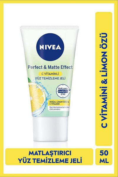 NIVEA Perfect&Matte Facial Cleansing Gel 50ml - Vitamin C, Lemon Extract, Mattifying Effect and Glare Control