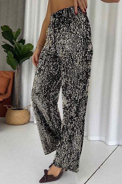 Mine Tan Butik Sequin Straight Women's Trousers - Yellow