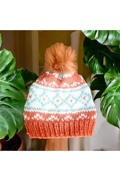 Baykuşca Orange Blue Cream Knitted Beret - New Year's Gift, Personalized, Wool Beret, Gift for Lover