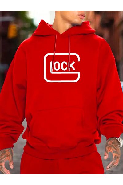 Medinenur Lock Printed Hooded Pocket Sweatshirt