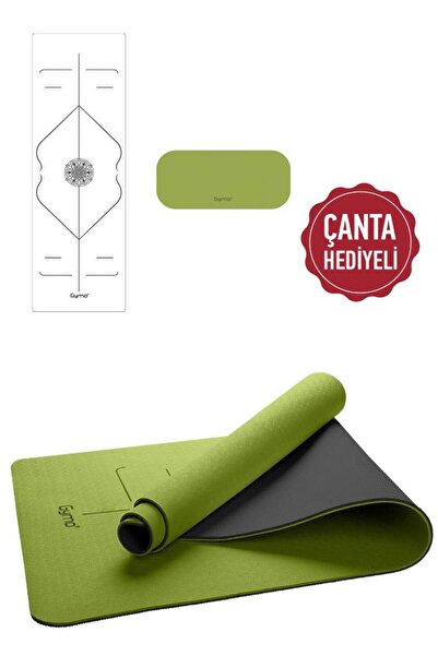 Gymo Hizalamalı 6mm Tpe Yoga Matı Pilates Minderi Diz Dirsek Koruyucu Matlı Set Yeşil