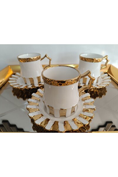 DEKOR ZÜCCACİYE HOME 6 Kişilik Porselen Gold Çay Fincanı Seti