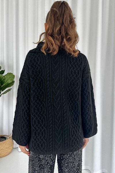 Mine Tan Butik Tunica pulover lunga din tricot cu decolteu in V - Neagra