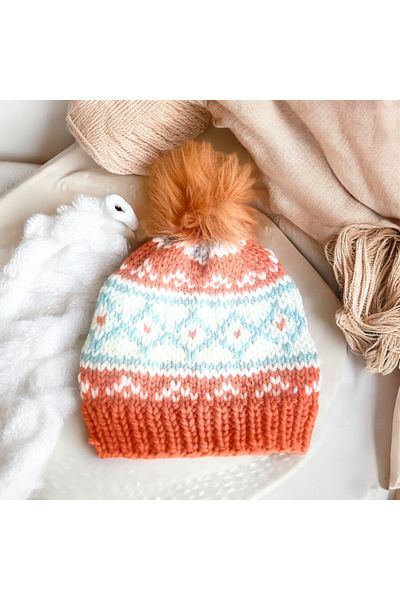 Baykuşca Orange Blue Cream Knitted Beret - New Year's Gift, Personalized, Wool Beret, Gift for Lover
