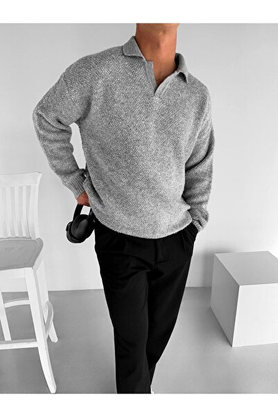 ablukaonline Gray Men's Oversize Textured Sweater