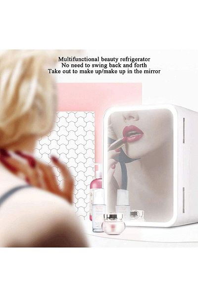 COOYA 8L Mini Makeup Fridge, Skincare Refrigerator, with LED Light Mirror Portable Storage for Home Car