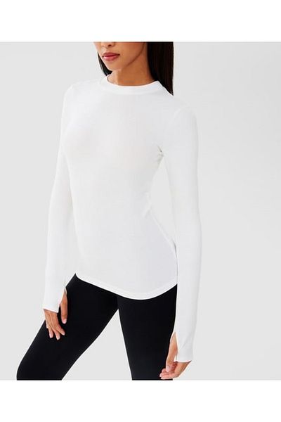 MADAM SHİLA Λευκό σώμα Darkalıp Slimfit Soft Touch Crew Neck Fingered αθλητικό μπλουζάκι