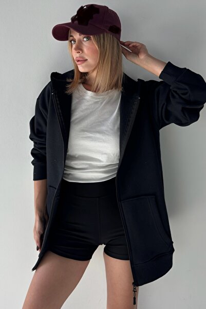 NUDEQUEEN Thick Zippered Unisex Oversize Sweatshirt Cardigan - Three Thread K...
