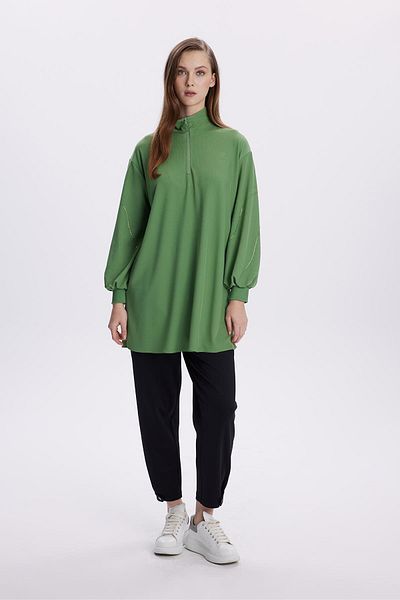 Zühre Green Stone Embroidered Zippered Tunic - T-1494