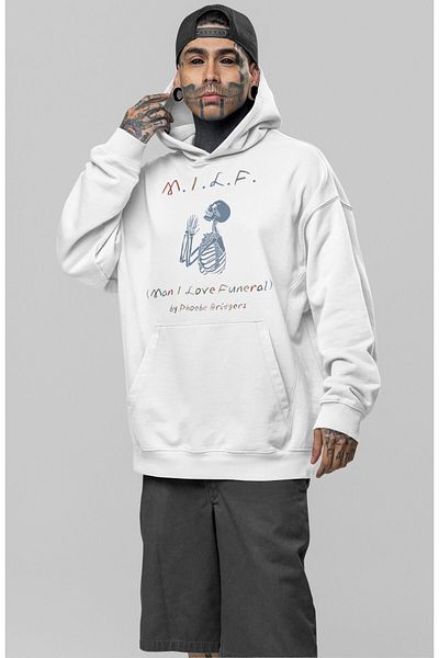 Fuddy Moda Unisex Man I Love Funeral By Phoebe Bridgers Γραπτό φούτερ με κουκούλα, φούτερ με στάμπα M.I.L.F