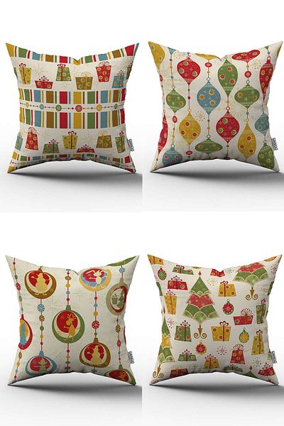 Cango Home Red Green New Year Themed Digital Printed Set of 4 Throw Pillow Covers St-4Kmbs156