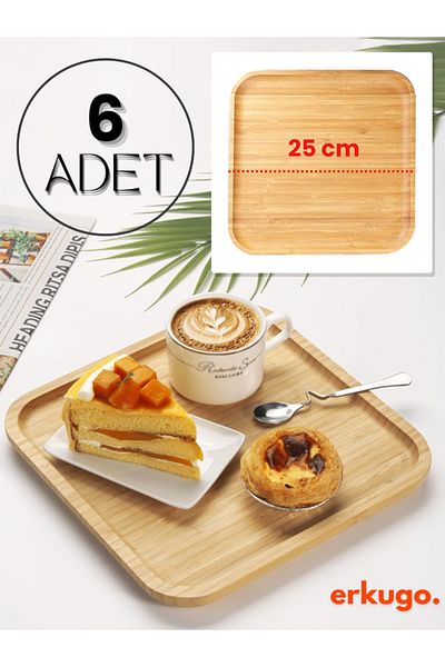 ERKUGO 6 Pieces of Bamboo Square Serving Plates, Presentation Set (25X25 cm)