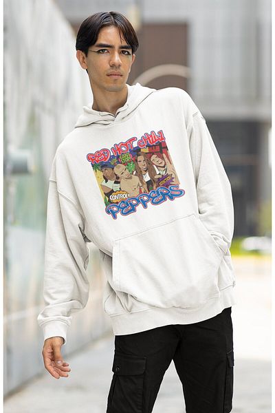 Fuddy Moda Унисекс суитшърт с качулка и принт Red Hot Chili Peppers, голям суитшърт с качулка и принт Rock Metal