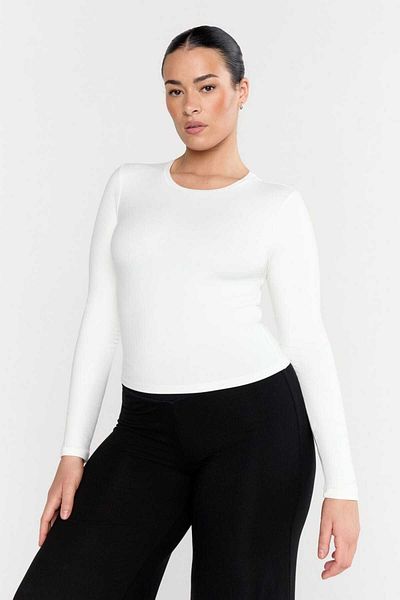 MADAM SHİLA White Body Slim Fit Slim Fit Soft Touch Interlock Combed Cotton Big Size Blouse