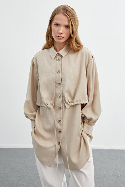 Zühre Gömlek Yaka Salaş Bej Tunik T-1430